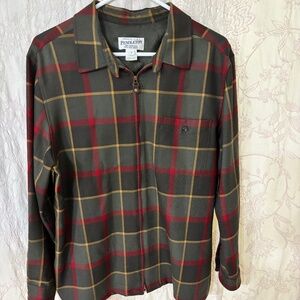 Pendleton Vintage Men’s Virgin Wool Zip Up Rider Shirt Green/Tan/Red SZ Large
